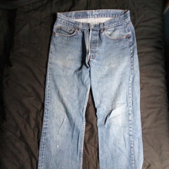 Vintage 80s Levi's 501 Preshrunk Denim Blue Jeans 34x36 - Picture 3 of 10
